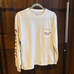 Salt Life White Long Sleeve Shirt with Red Logo